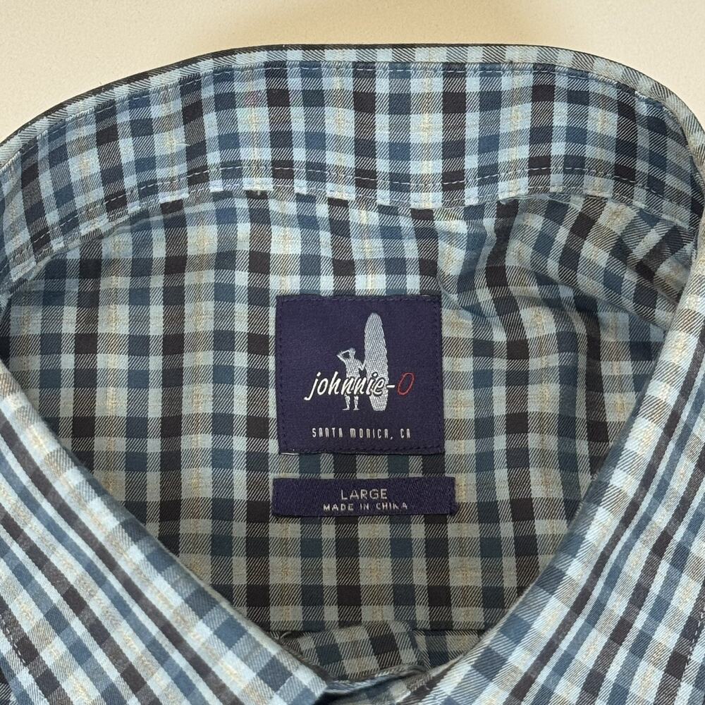 Johnnie-O Shirt Mens Large Blue Check Stretch Button Up Long Sleeve Casual - Picture 9 of 14